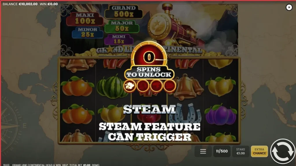 Locomotiva de luxo e símbolos clássicos de slot no Grand Link Continental